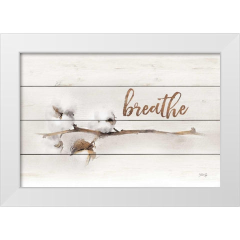 Cotton Stems - Breathe White Modern Wood Framed Art Print by Rae, Marla