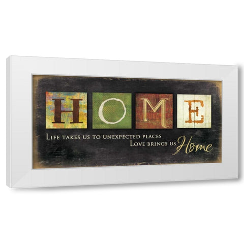 Home - Love Brings Us White Modern Wood Framed Art Print by Rae, Marla