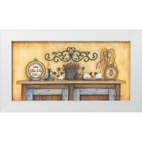 Come Gather at Our Table White Modern Wood Framed Art Print by June, Mary Ann