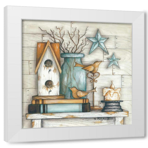 Birdhouse on Books White Modern Wood Framed Art Print by June, Mary Ann