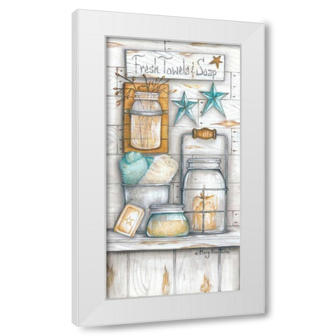 Fresh Towels and Soap White Modern Wood Framed Art Print by June, Mary Ann
