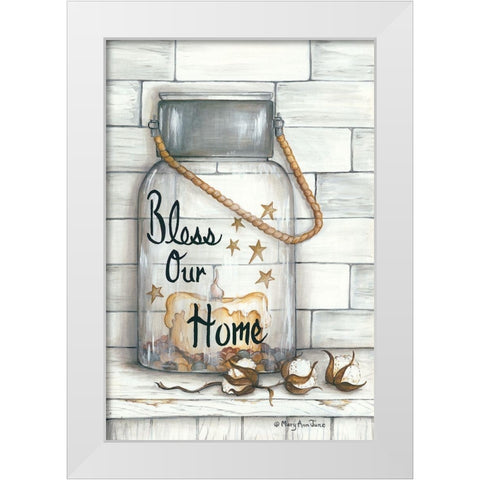 Glass Luminary Bless Our Home White Modern Wood Framed Art Print by June, Mary Ann