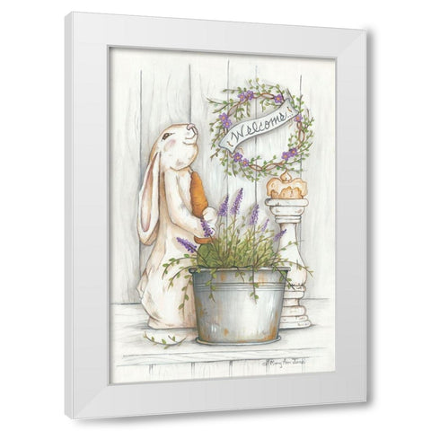 Welcome Bunny White Modern Wood Framed Art Print by June, Mary Ann
