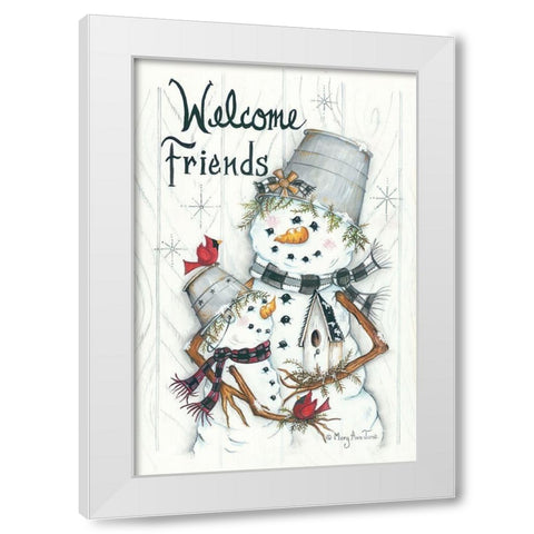Welcome Friendsâ€¦ Snowmen White Modern Wood Framed Art Print by June, Mary Ann