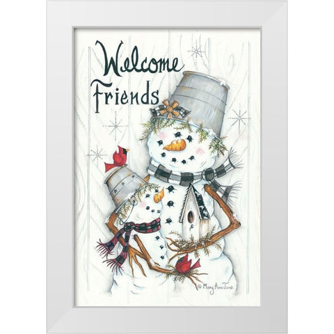 Welcome Friendsâ€¦ Snowmen White Modern Wood Framed Art Print by June, Mary Ann