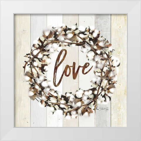 Love Cotton Wreath White Modern Wood Framed Art Print by Rae, Marla