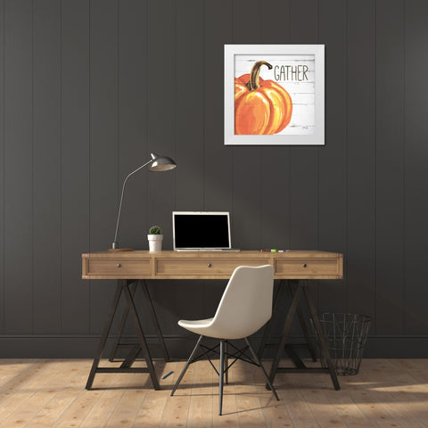 Gather Pumpkin White Modern Wood Framed Art Print by Rae, Marla