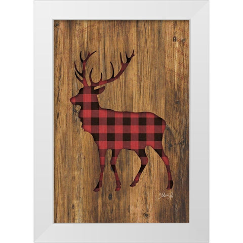 Buffalo Plaid Deer White Modern Wood Framed Art Print by Rae, Marla