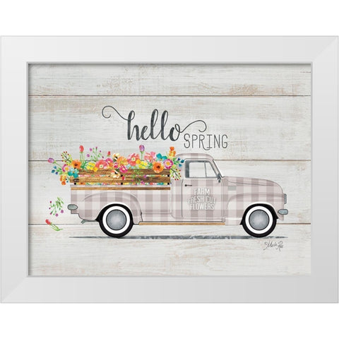 Hello Spring Vintage Truck White Modern Wood Framed Art Print by Rae, Marla