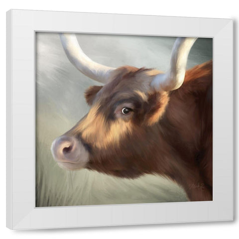 Phoenix Longhorn White Modern Wood Framed Art Print by Rae, Marla
