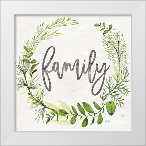Family Greenery Wreath  White Modern Wood Framed Art Print by Rae, Marla