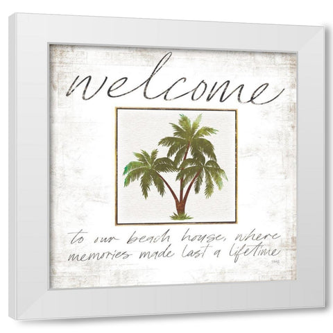 Welcome Palm Trees White Modern Wood Framed Art Print by Rae, Marla