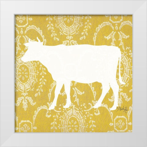 Cow Silhouette White Modern Wood Framed Art Print by Rae, Marla