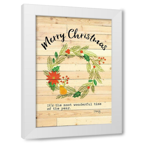 Merry Christmas Wreath White Modern Wood Framed Art Print by Rae, Marla