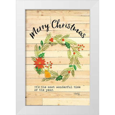 Merry Christmas Wreath White Modern Wood Framed Art Print by Rae, Marla