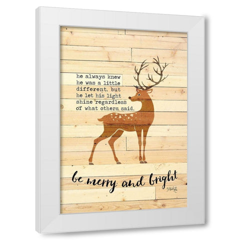 Be Merry and Bright Deer White Modern Wood Framed Art Print by Rae, Marla