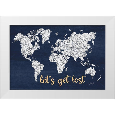 Lets Get Lost World Map White Modern Wood Framed Art Print by Rae, Marla