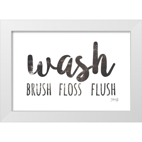 Wash-Brush-Floss-Flush White Modern Wood Framed Art Print by Rae, Marla