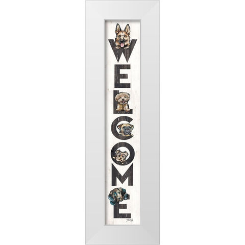 Welcome Dogs White Modern Wood Framed Art Print by Rae, Marla