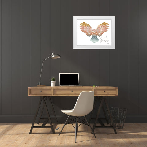 Be Wise Owl White Modern Wood Framed Art Print by Rae, Marla