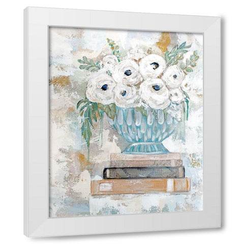 Flowers in the Library White Modern Wood Framed Art Print by Kissell, Mackenzie