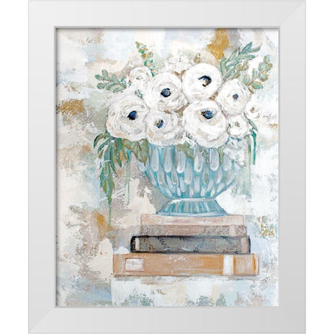 Flowers in the Library White Modern Wood Framed Art Print by Kissell, Mackenzie