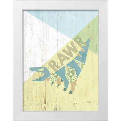 Rawr Dinosaur White Modern Wood Framed Art Print by Michelle, Misty