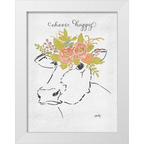 Choose Happy Cow White Modern Wood Framed Art Print by Michelle, Misty