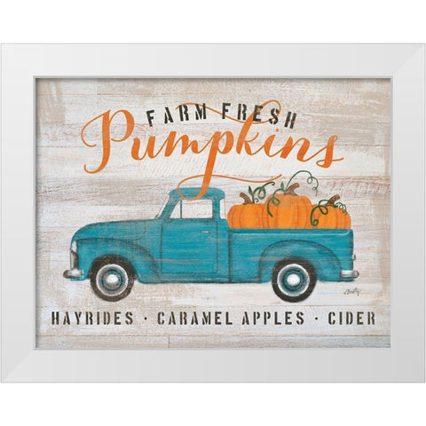 Blue Truck Pumpkin Patch     White Modern Wood Framed Art Print by Michelle, Misty