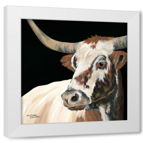 Longhorn Love White Modern Wood Framed Art Print by Norman, Michele