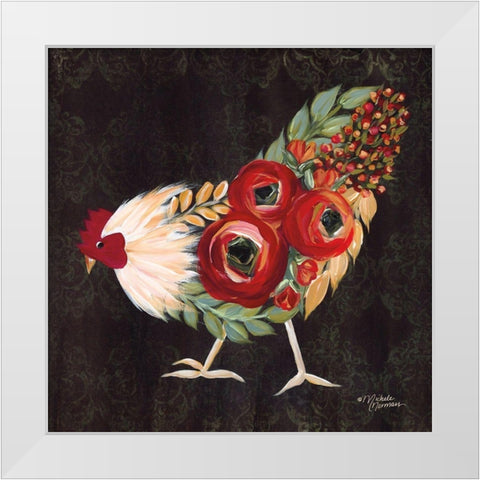 Botanical Rooster White Modern Wood Framed Art Print by Norman, Michele