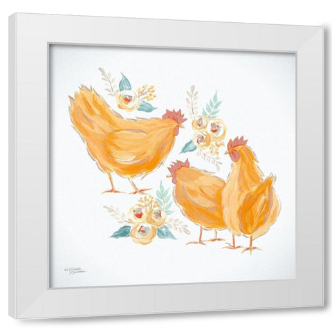 Trio of Floral Roosters White Modern Wood Framed Art Print by Norman, Michele