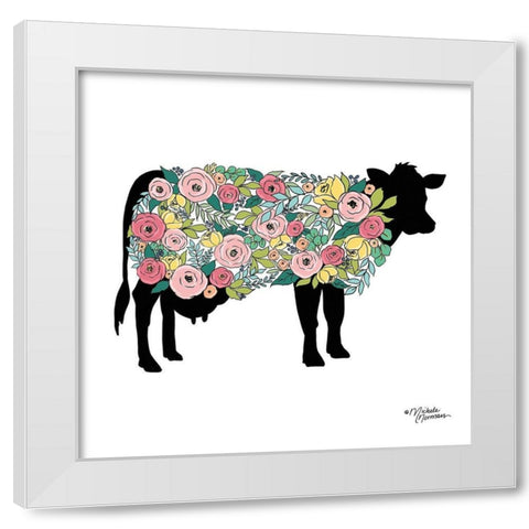 Floral Cow White Modern Wood Framed Art Print by Norman, Michele