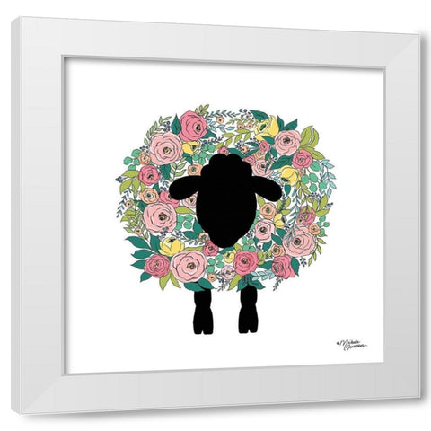 Floral Sheep White Modern Wood Framed Art Print by Norman, Michele