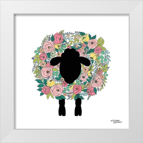 Floral Sheep White Modern Wood Framed Art Print by Norman, Michele
