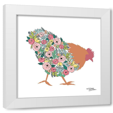 Floral Rooster White Modern Wood Framed Art Print by Norman, Michele