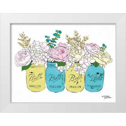 Floral Canning Jars White Modern Wood Framed Art Print by Norman, Michele