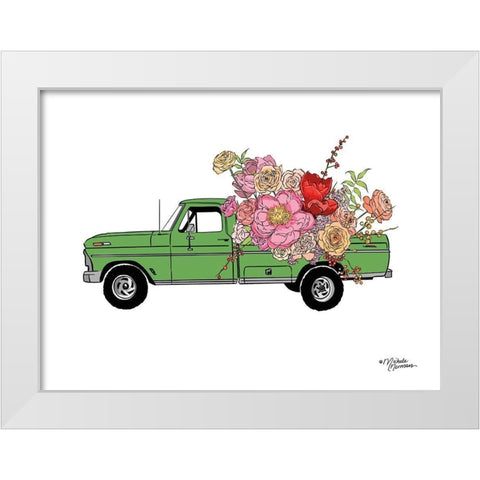 Floral Truck White Modern Wood Framed Art Print by Norman, Michele