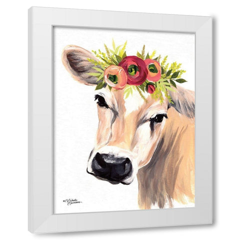 Jersey Cow with Floral Crown White Modern Wood Framed Art Print by Norman, Michele