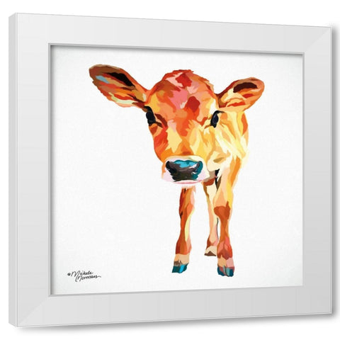 Cute Little Calf White Modern Wood Framed Art Print by Norman, Michele