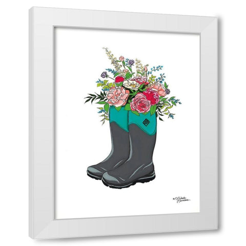 Floral Boots White Modern Wood Framed Art Print by Norman, Michele