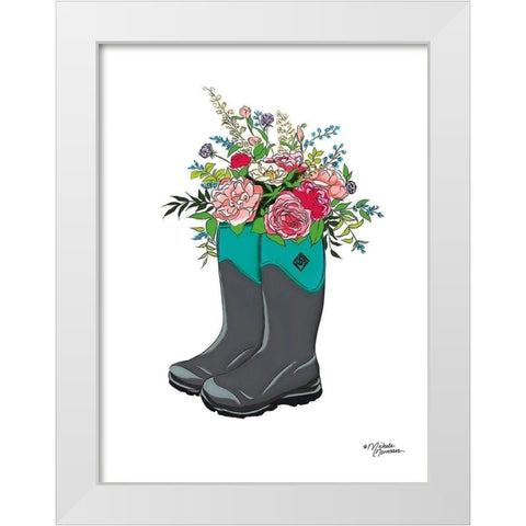 Floral Boots White Modern Wood Framed Art Print by Norman, Michele