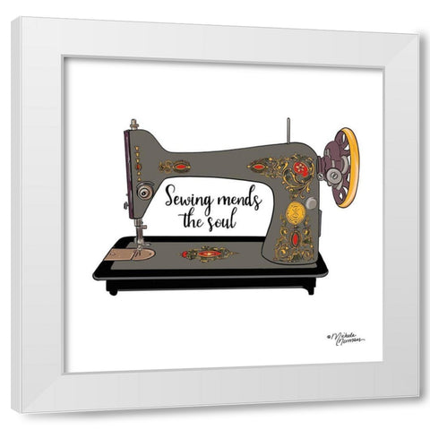 Sewing Mends the Soul White Modern Wood Framed Art Print by Norman, Michele