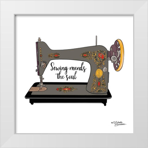 Sewing Mends the Soul White Modern Wood Framed Art Print by Norman, Michele