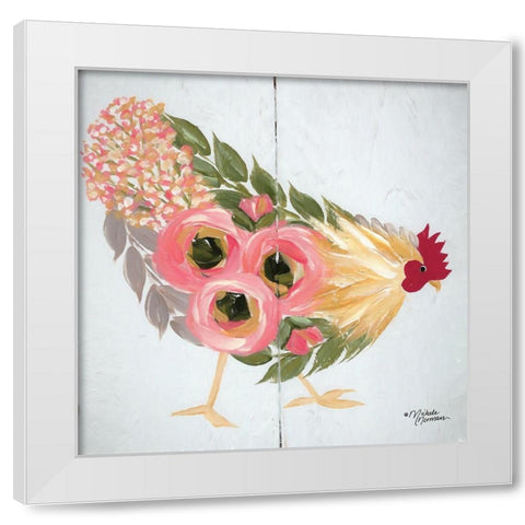 Floral Hen on White White Modern Wood Framed Art Print by Norman, Michele