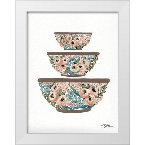 Floral Mixing Bowls       White Modern Wood Framed Art Print by Norman, Michele