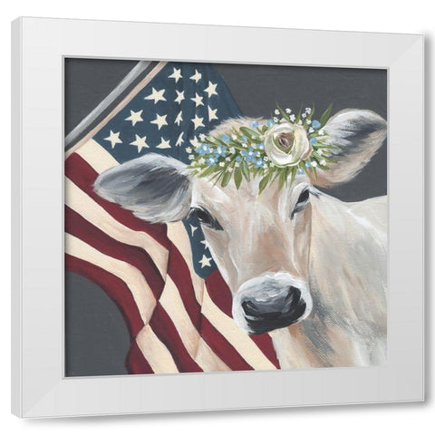 Patriotic Cow White Modern Wood Framed Art Print by Norman, Michele