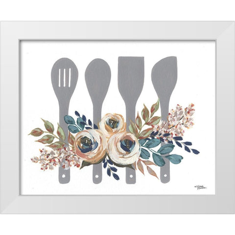 Fall Floral Baking Utensils      White Modern Wood Framed Art Print by Norman, Michele