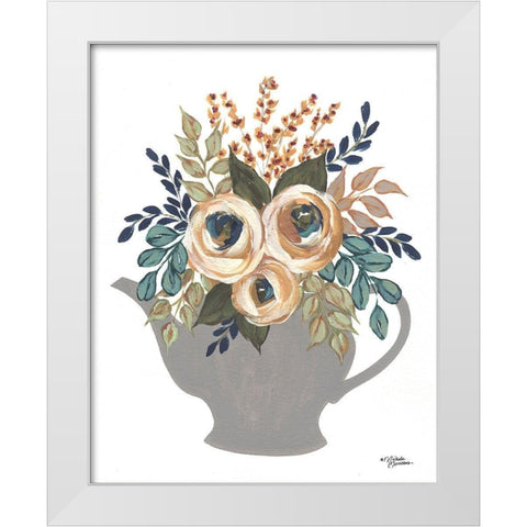 Fall Floral Bowls       White Modern Wood Framed Art Print by Norman, Michele