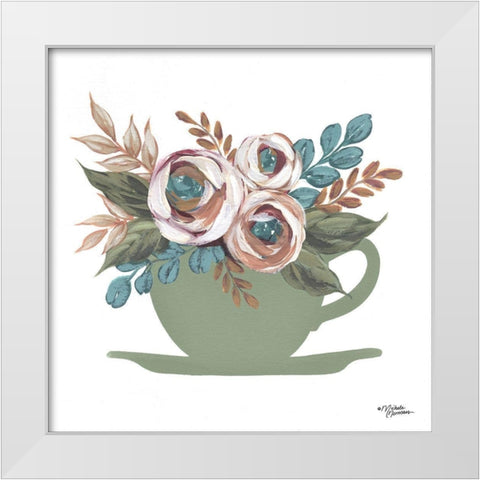 Floral Coffee Cup       White Modern Wood Framed Art Print by Norman, Michele